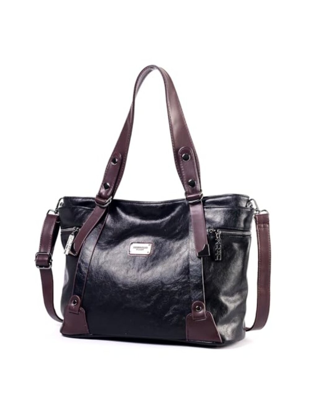 Vegan Leather Tote Hobo Shoulder Bag Crossbody Satchel 3-in-1 Multi-Pocket